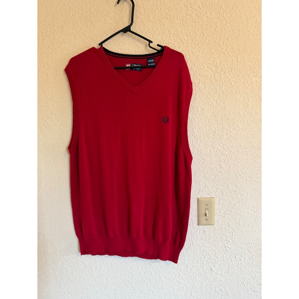 Chaps Mens Red V-Neck Cotton Knit Sweater Vest XL Logo Preppy Classic